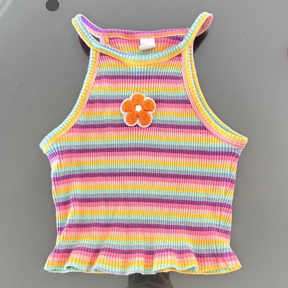Kids Colorful Striped Flower Tank Top